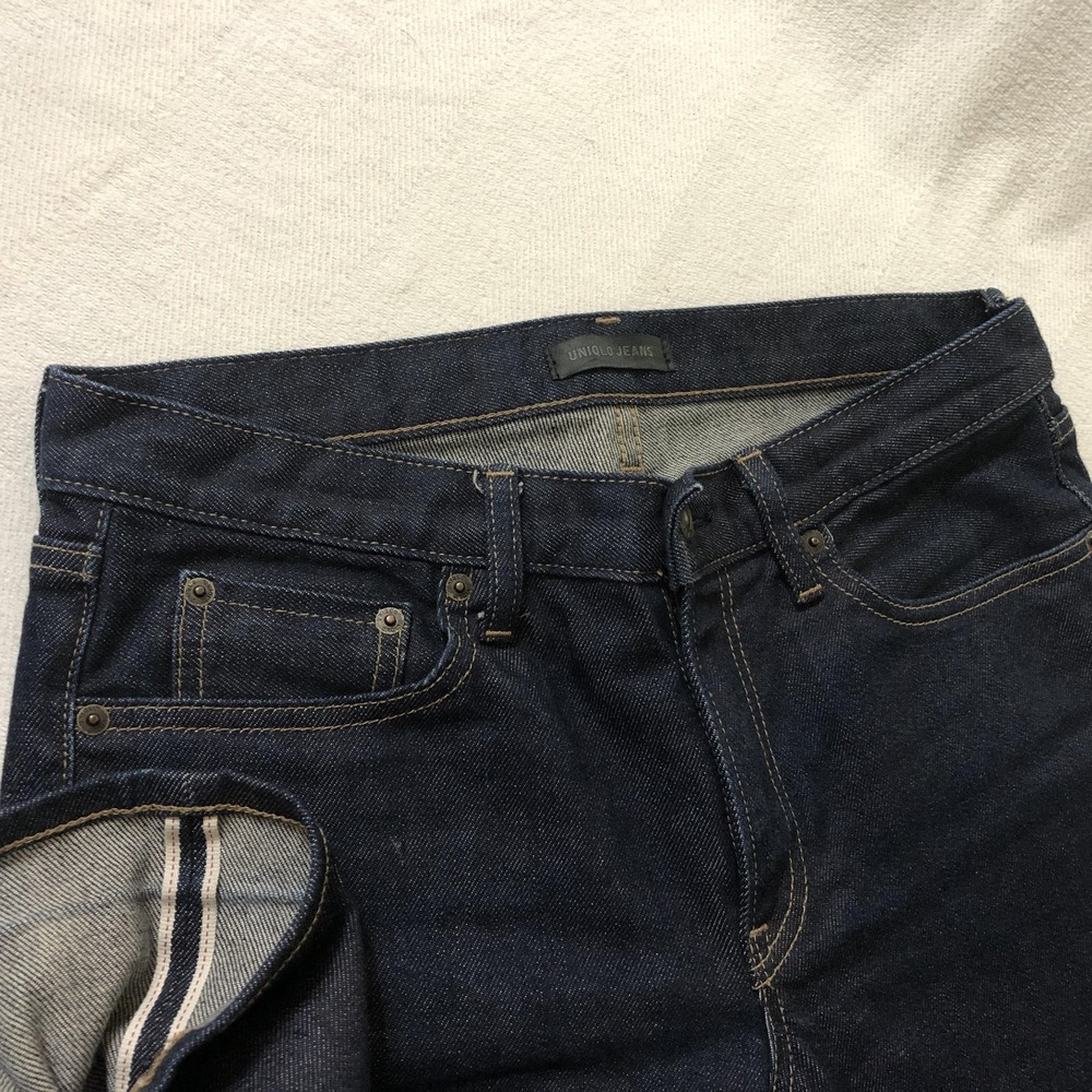 Uniqlo Jeans Mens 32x34 Blue Dark Wash Slim Straight Selvedge Kaihara Denim
